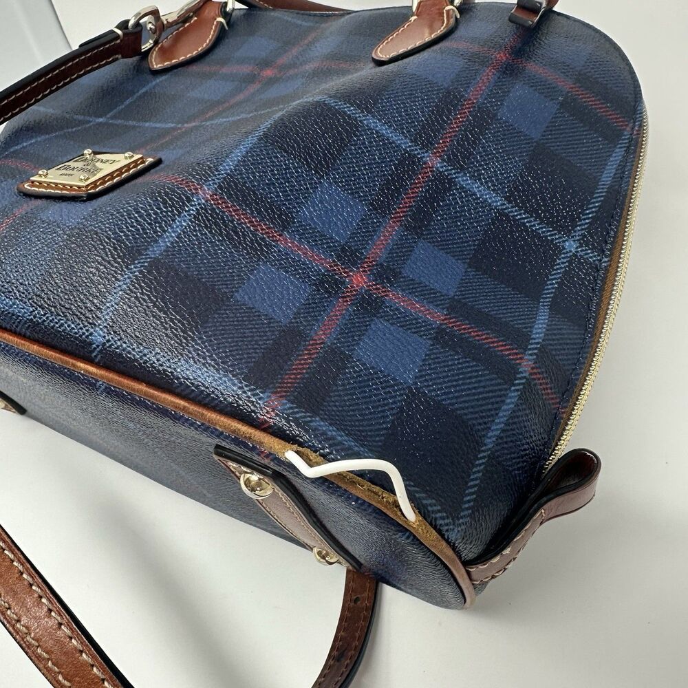 Dooney & Bourke Tiverton Plaid Zip Zip Satchel Navy Blue Shoulder Strap READ - Picture 7 of 16